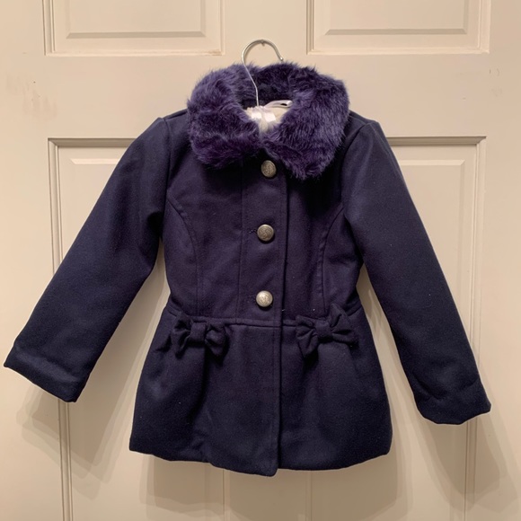 Girls 3T Navy Faux Fur Trimmed Coat